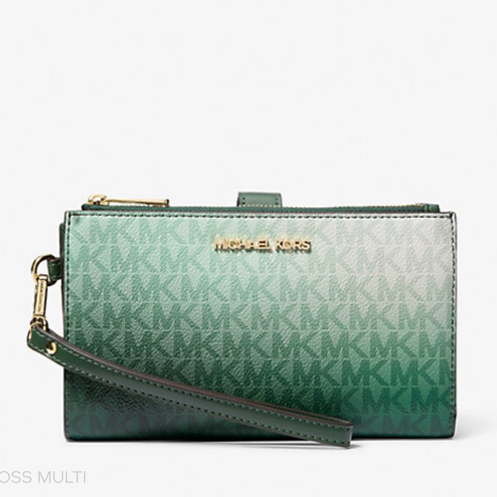 MICHAEL KORS Jet Set Large Ombré Signature Logo Double Zip Wristlet Phone Holder
